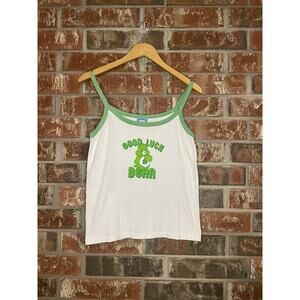 Carebear Tank Good Luck Bear Juniors L 100% Cotton y2k Graphic Print Spaghetti